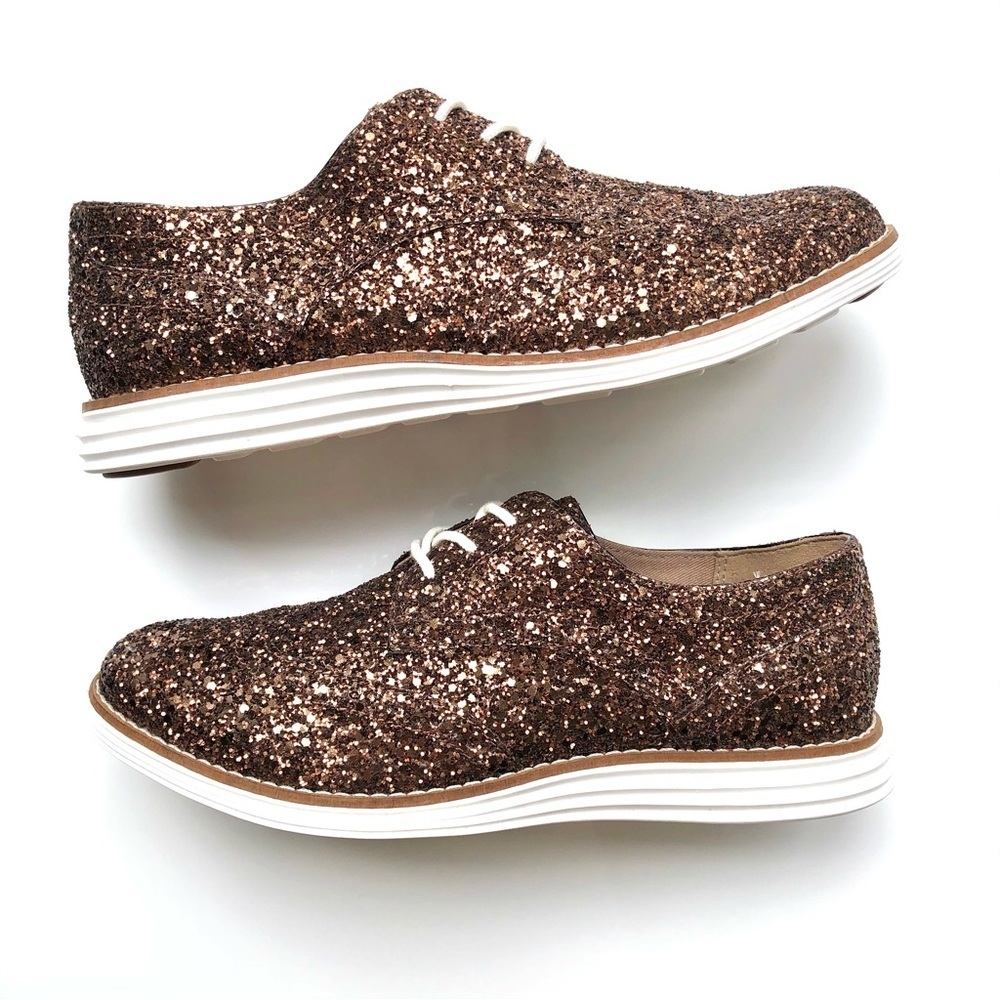 Cole Haan Grande OS Gold Metallic Sparkle Loafer Oxford Sneaker